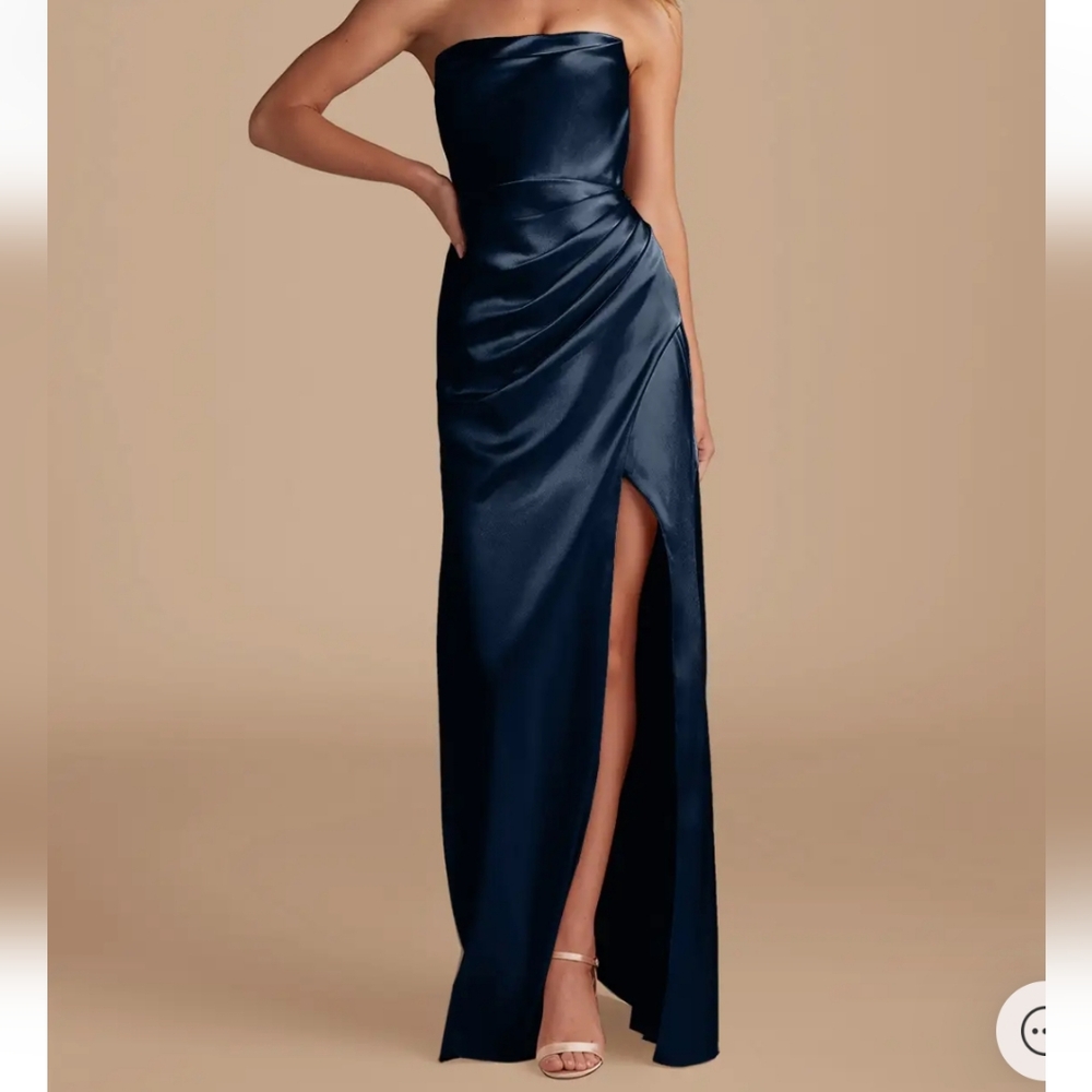 Strapless navy satin full length formal dress size 2